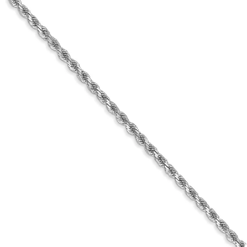 Ladies Horoscope Bracelets -2mm 14k White Gold Solid Diamond Cut Rope Chain Bracelet & Anklet