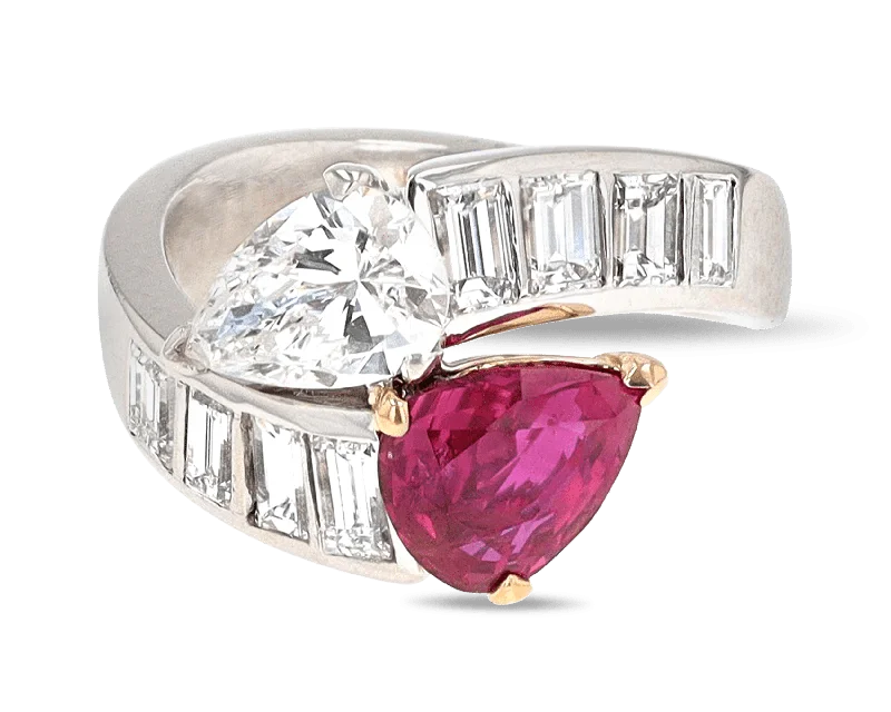 Wide Stone Rings -Ruby and Diamond Bypass Ring