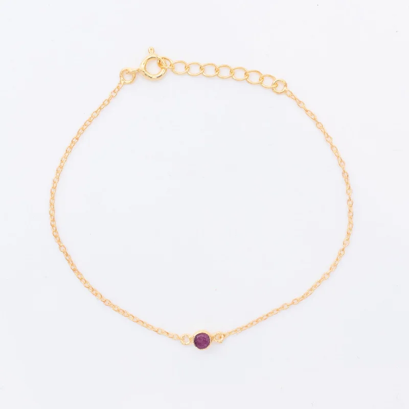 Ladies Glass Bracelets -Gold Vermeil Raw Ruby Solitaire Bracelet