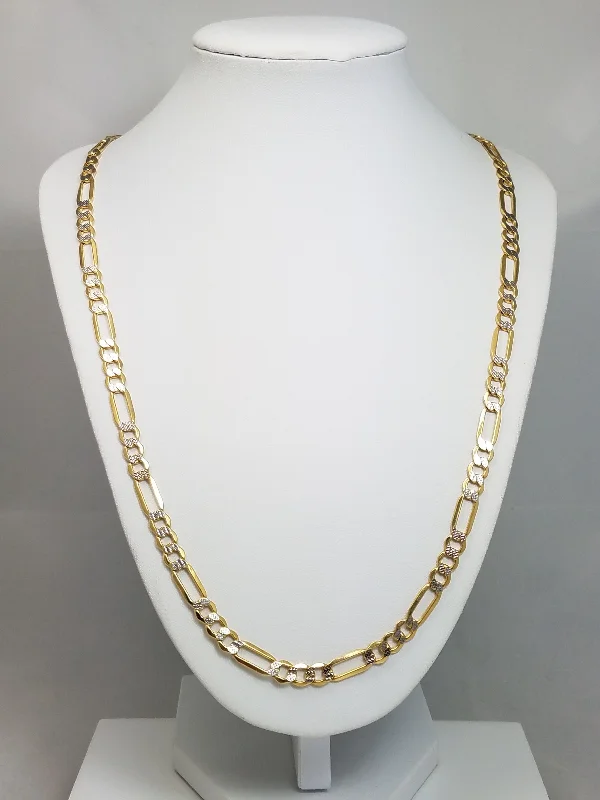 Ladies Necklaces for Caring Moms-Sparkling 14k Two Tone Gold Diamond Cut Figaro Link 24" Necklace