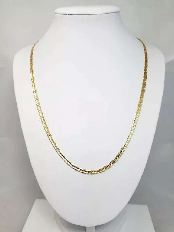 Ladies Necklaces with Bloom Pendant-Classic 20" Solid 14k Yellow Gold Concave Mariners Link Chain Necklace