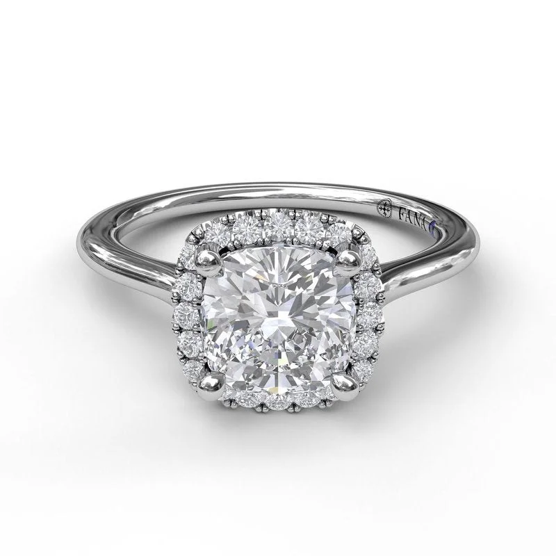 Platinum Diamond Engagement Rings -Classic Cushion Halo Engagement Ring S3044