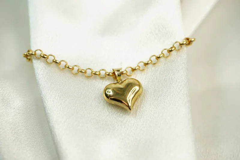 Ladies Nature-Inspired Bracelets -14k Rolo Heart Bracelet