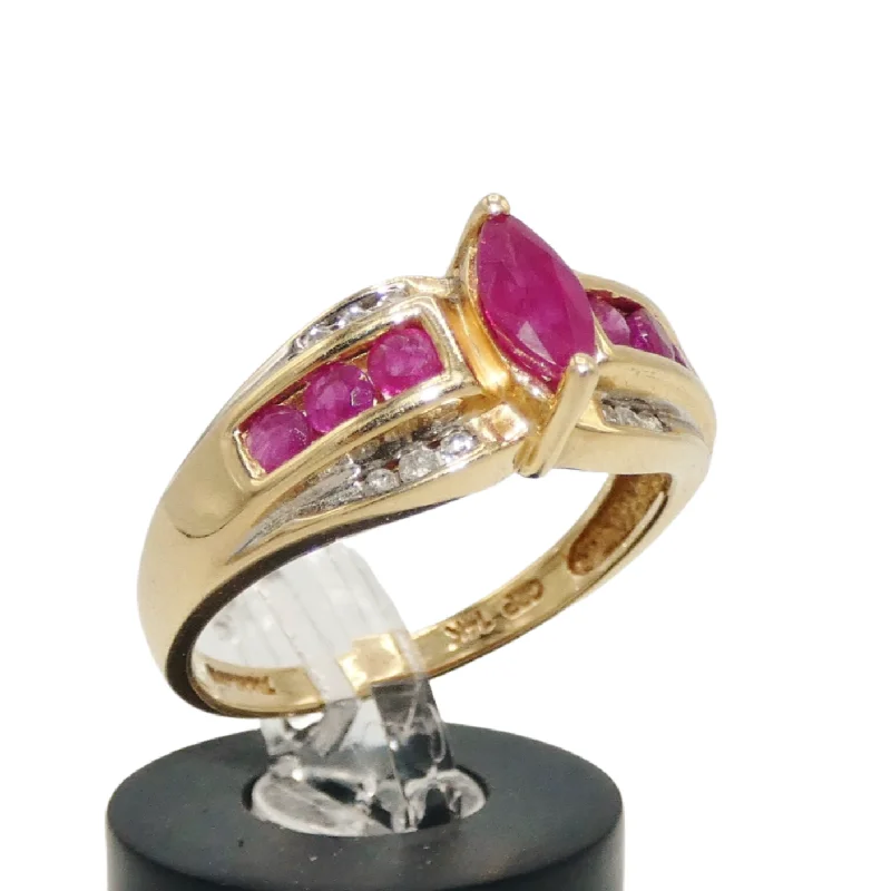 Motivational Band Rings -14K Gold Ruby & Diamond Ring