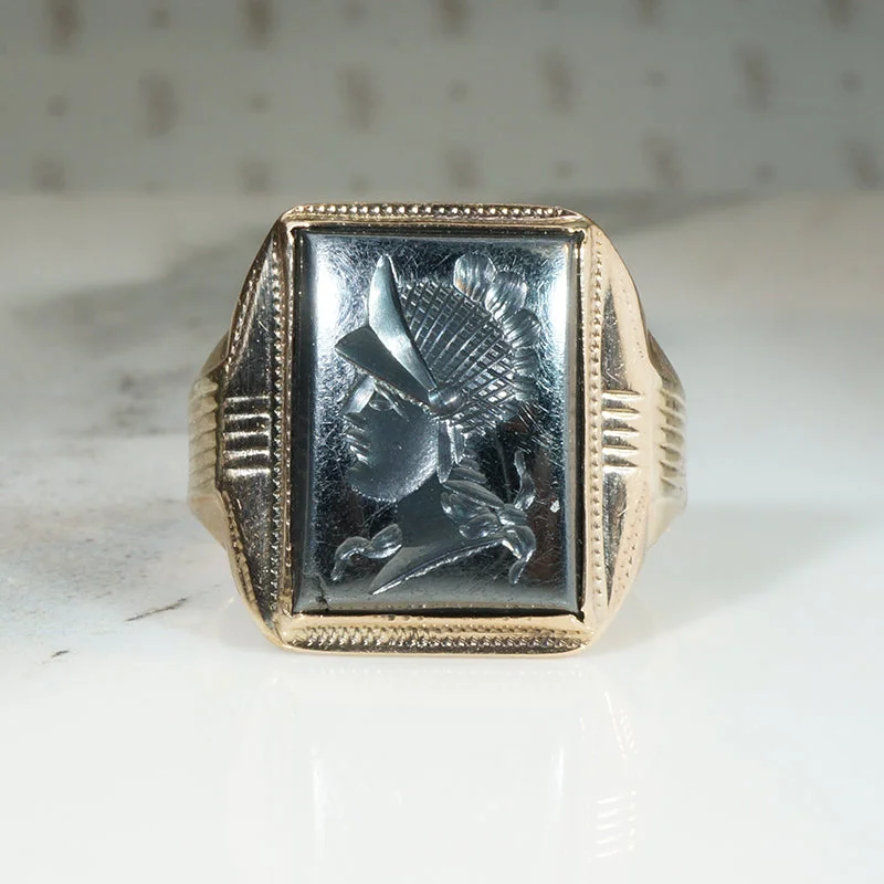 Fine Crafted Rings -Otsby & Barton Roman Soldier Hematite Intaglio Ring