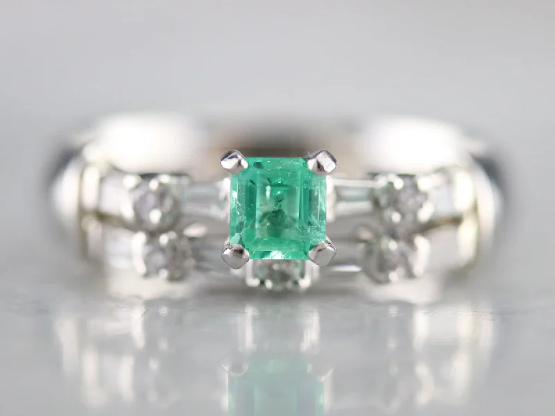 Halo Engagement Rings -Emerald Diamond Double Band Engagement Ring