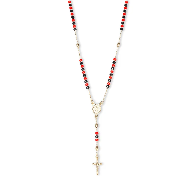 Ladies Necklaces for Office Style-THE RED AND BLACK ROSARY DROP NECKLACE