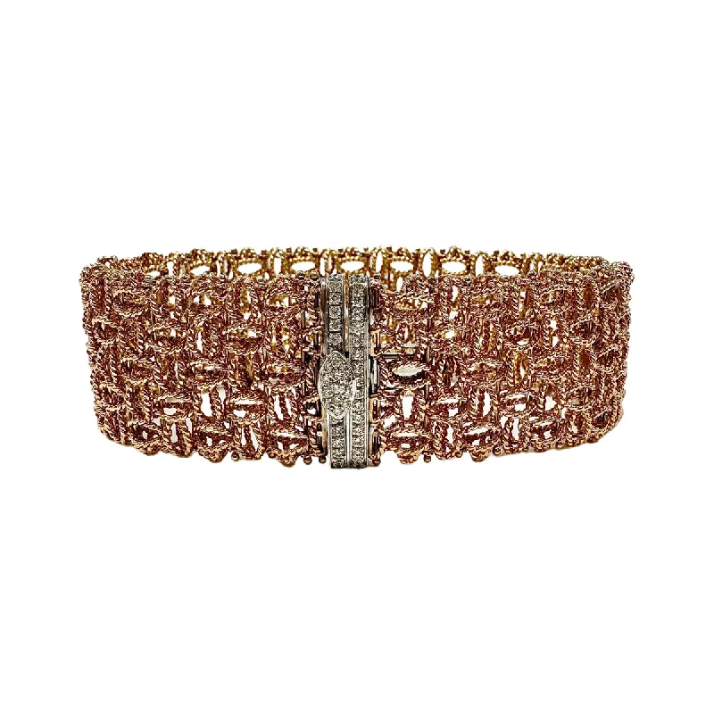 Ladies Delicate Bracelets -Roberto Coin 18K Rose Gold Mesh Bracelet with 27 Full Cut Diamonds