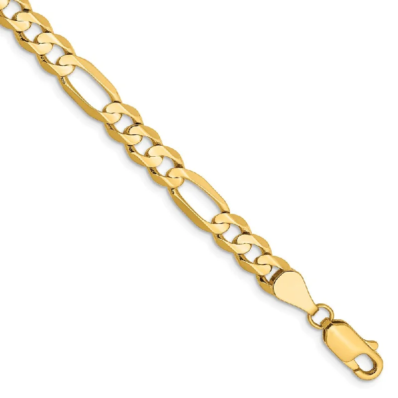 Ladies Chain Bracelets -5.5mm, 14k Yellow Gold, Open Concave Figaro Chain Anklet or Bracelet