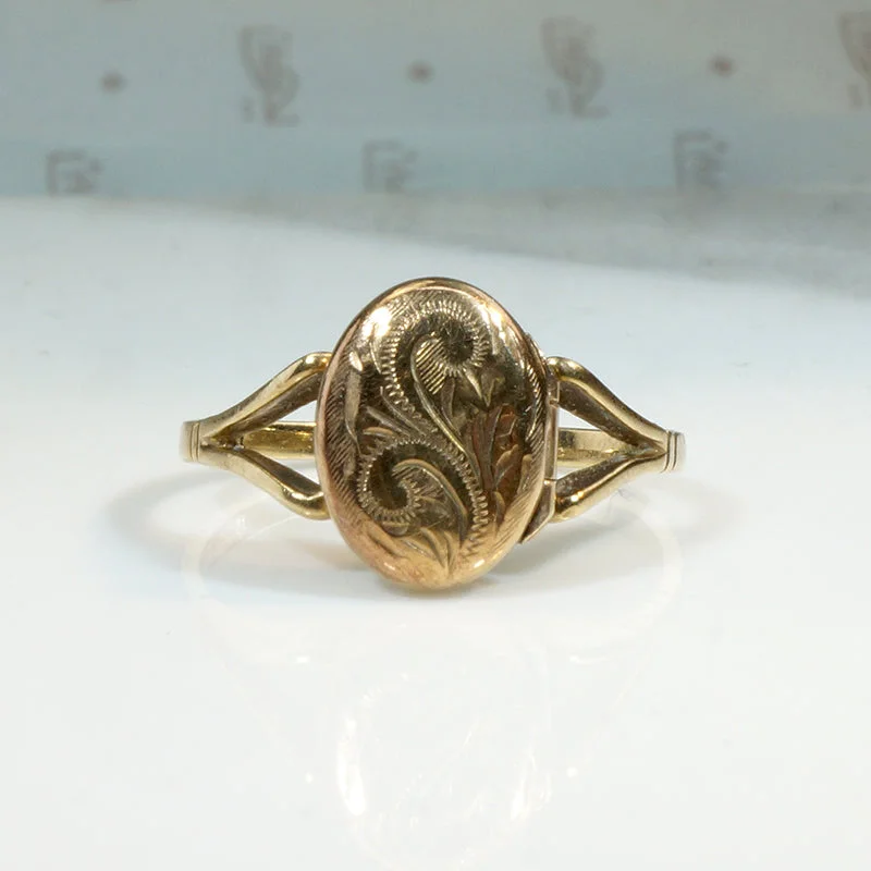 Oxidized Metal Rings -Sentimental English Locket Ring in 9ct Gold