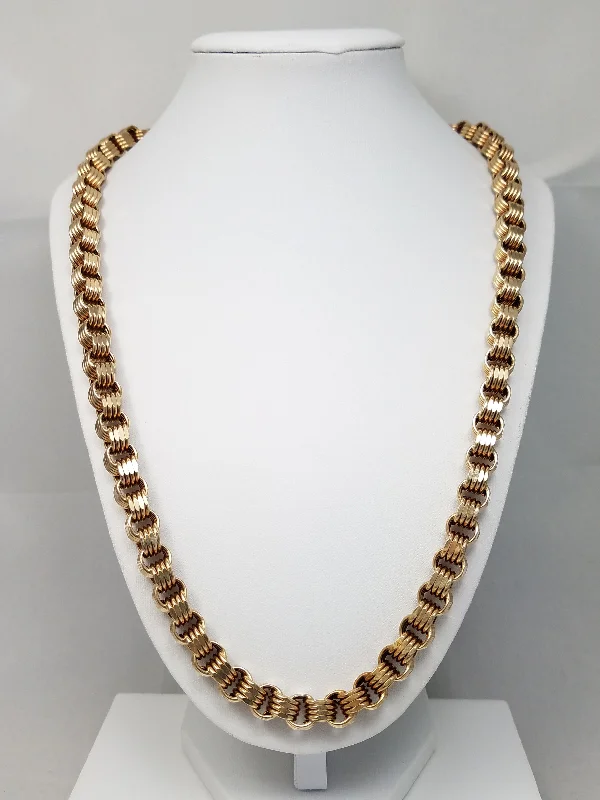 Ladies Necklaces with Faith Charm-Eye Catching 24" 10k Yellow Gold Hollow Basket Weave Link Chain Necklace