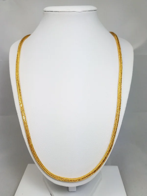 Ladies Necklaces for Relaxed Wear-Handmade Solid 22k Yellow Gold Round Fancy Link 25" Chain Necklace