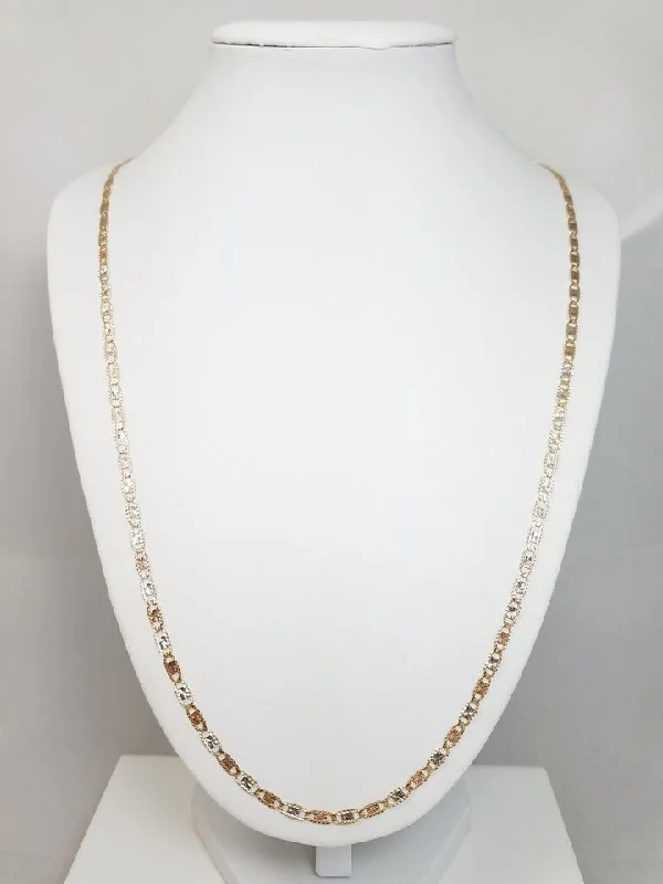 Ladies Necklaces Cultural Designs-Dazzling 24.5" 14k Tri Color Gold Diamond Cut Fancy Link Chain Necklace