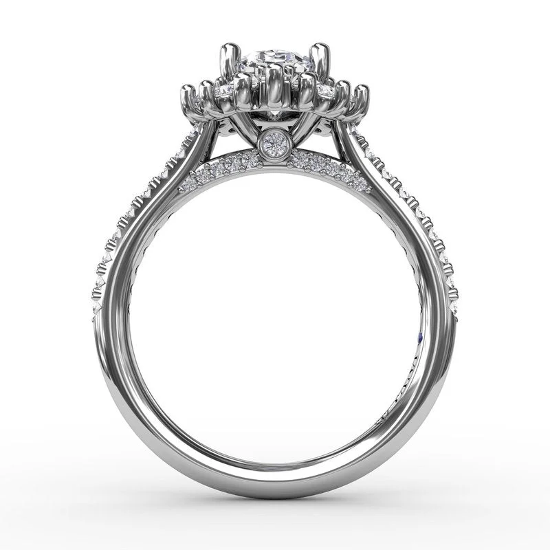 Conflict-Free Engagement Rings -Mixed Shape Oval Diamond Halo Ballerina Style Engagement Ring