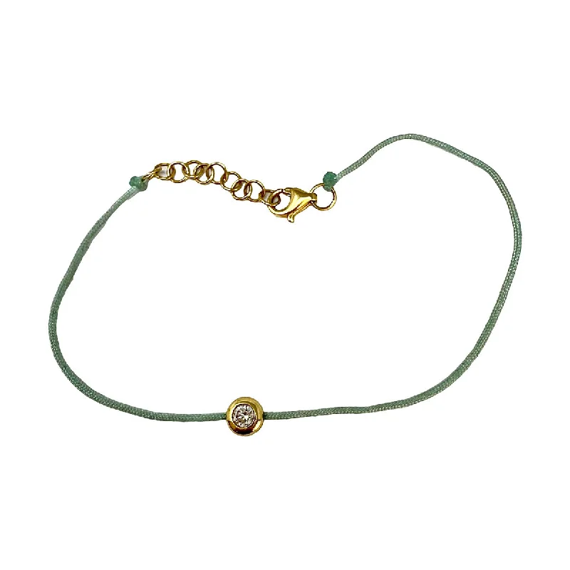 Ladies Team Bracelets -Light Blue Silk Cord Bracelet with Bezel Set Diamond and 14K Gold Clasp