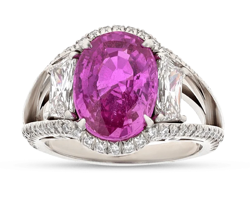 Planet Design Rings -Pink Sapphire Ring, 4.44 Carats