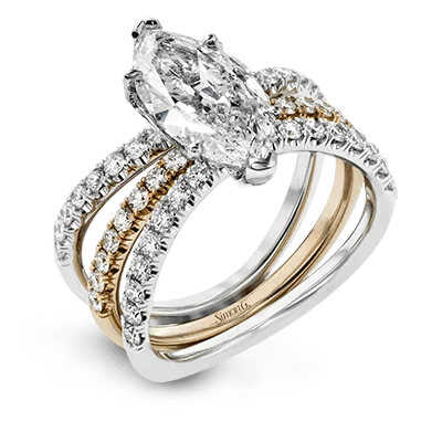 Architectural Engagement Rings -Marquise-cut Engagement Ring & Matching Wedding Band in 18k Gold with Diamonds LR1083-MQ