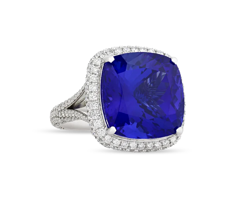 Glass Inlay Rings -Tanzanite Convertible Pendant Ring, 22.43 Carats