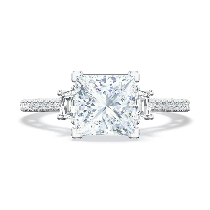 White Gold Engagement Rings -Lunetta Crescent | Princess 3-Stone Engagement Ring 272417PR65