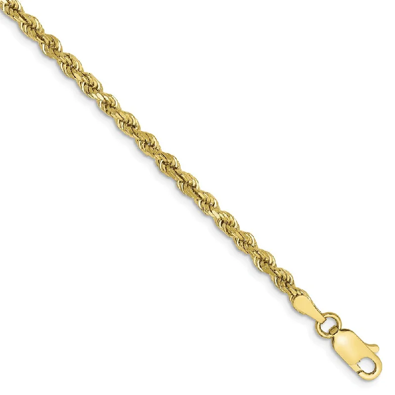 Ladies Sterling Silver Bracelets -2.75mm 10k Yellow Gold Diamond Cut Solid Rope Chain Anklet or Bracelet