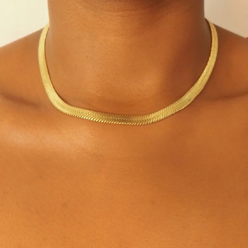 Ladies Necklaces with Forest Emerald-Jamila 18ct Gold Plated Stainless Steel Snake Choker Necklace