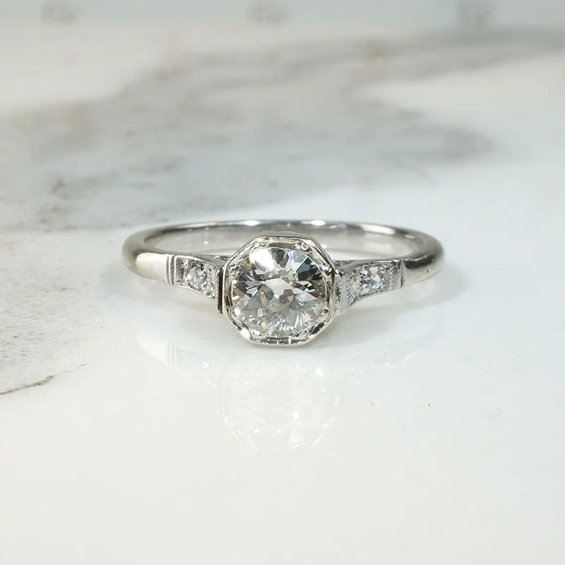 Thick Statement Rings -Exquisite 1/2 Carat Old Mine Cut Diamond Deco Ring