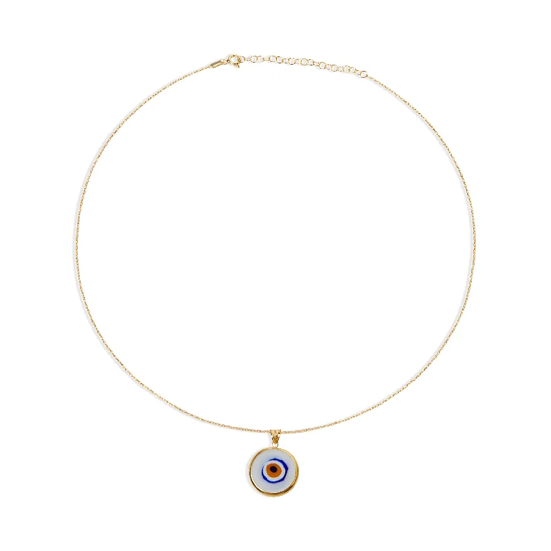 Ladies Necklaces with Midnight Obsidian-THE WHITE ACRYLIC EVIL EYE PENDANT NECKLACE