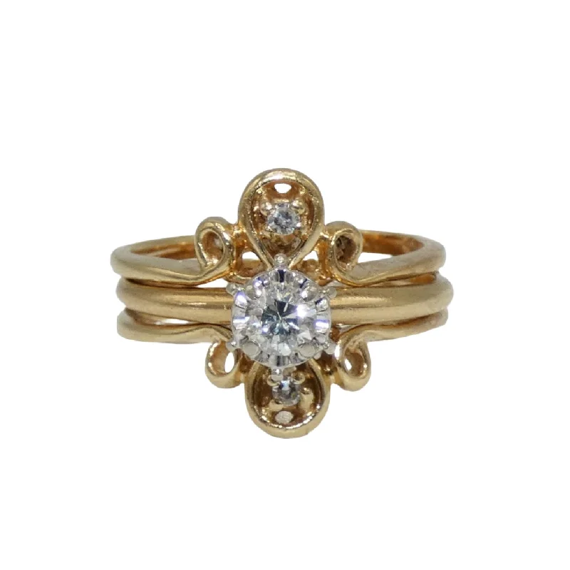 Tropical Design Rings -14K Gold Diamond Solitare with Ring Enhancer