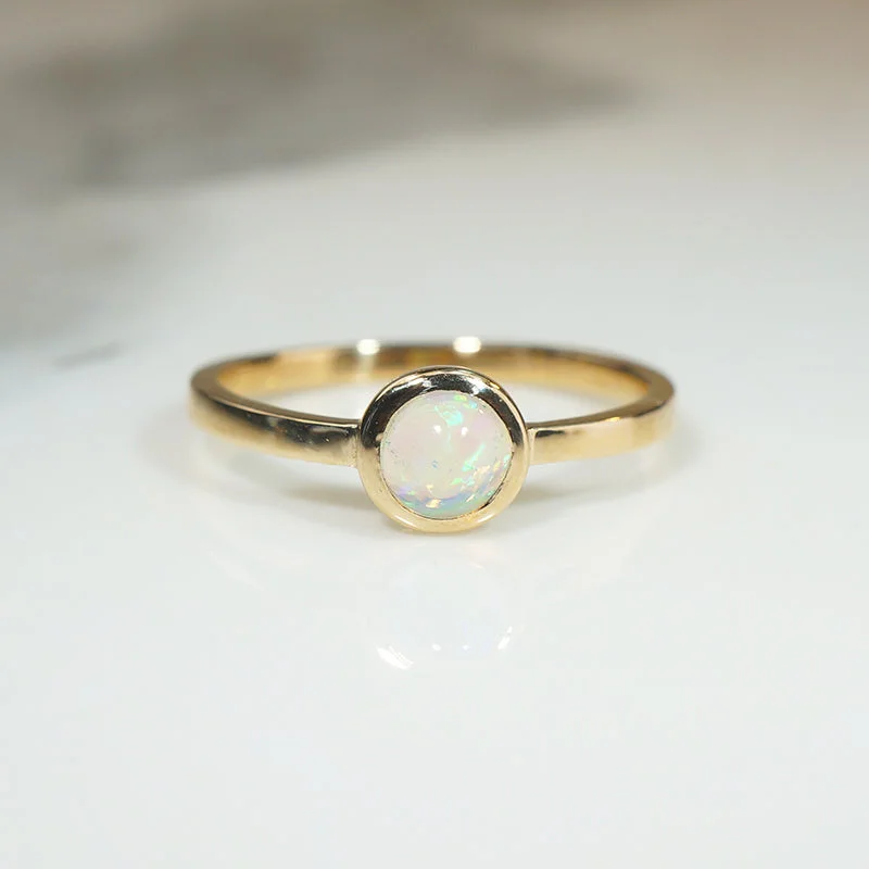 Hippie Vibe Rings -Enchanting Opal Cabochon in Gold Bezel Ring by 720