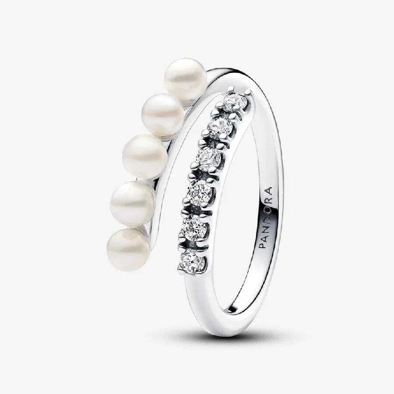 Astrology Sign Rings -PANDORA : Treated Freshwater Cultured Pearls & Pavé Open Ring - Sterling Silver