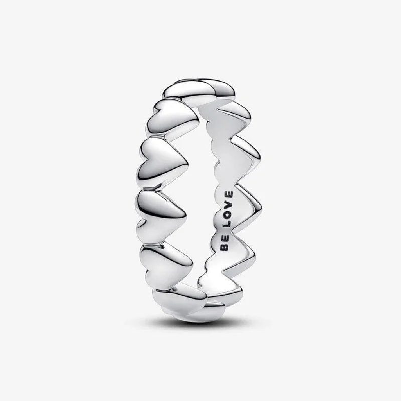 Asymmetrical Style Rings -PANDORA : Row of Hearts Ring- Silver