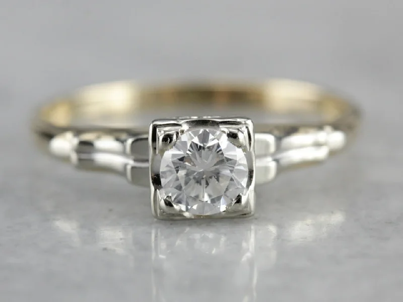 Asymmetrical Engagement Rings -Vintage Diamond Solitaire Engagement Ring