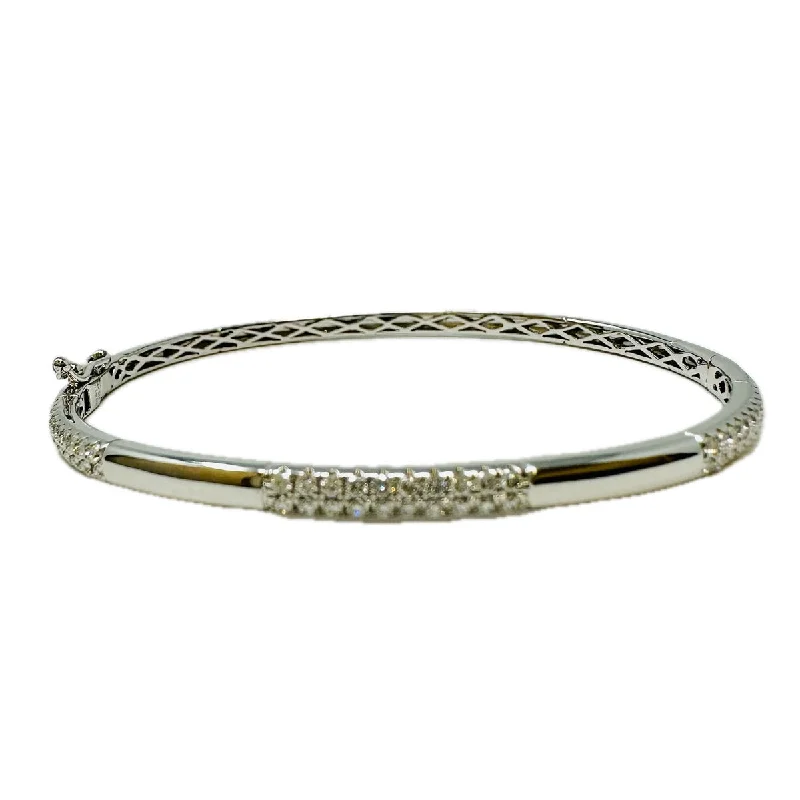 Ladies Flower Bracelets -14K White Gold Hinged Bracelet with Diamond