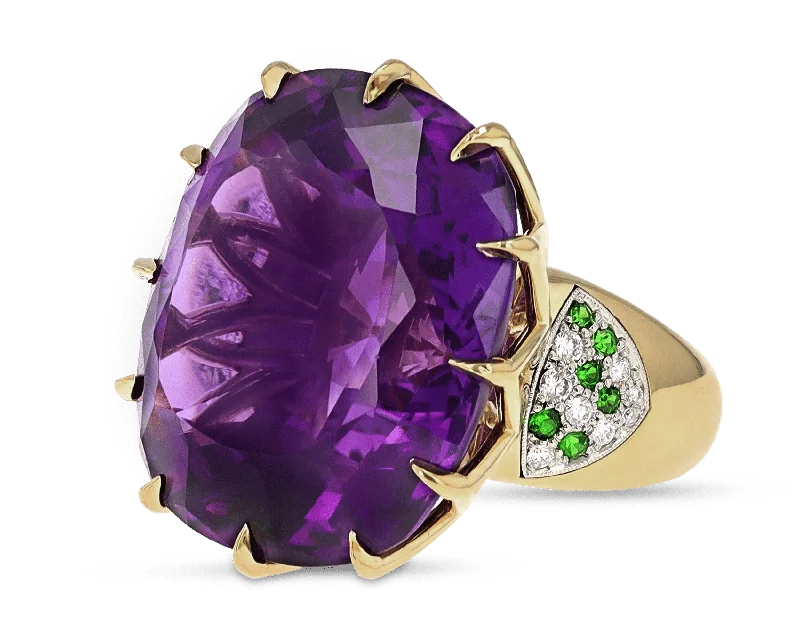 Phoenix Feather Rings -Amethyst Cocktail Ring, 51.49 Carats