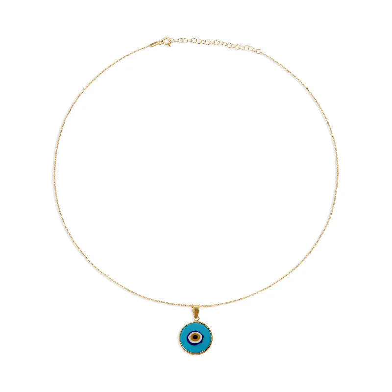 Ladies Necklaces for Party Nights-THE LIGHT BLUE ACRYLIC EVIL EYE PENDANT NECKLACE