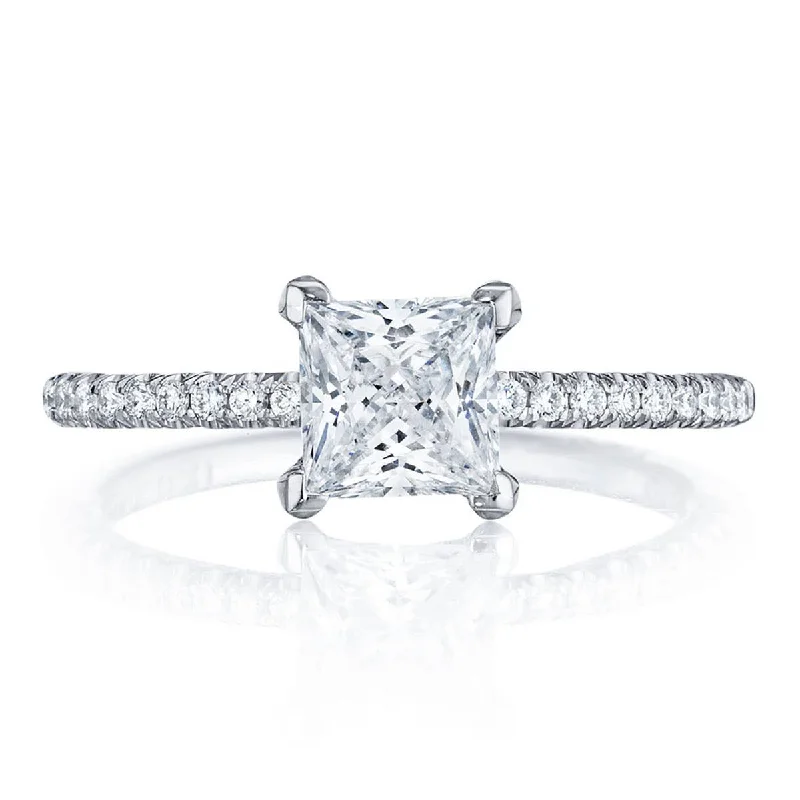 Matte Engagement Rings -Petite Crescent | Princess Solitaire Engagement Ring HT254515PR6