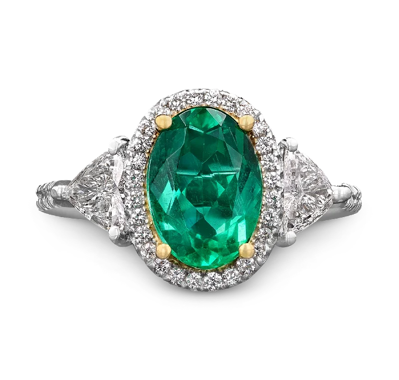 Gothic Design Rings -Oval Emerald Ring, 2.01 carats