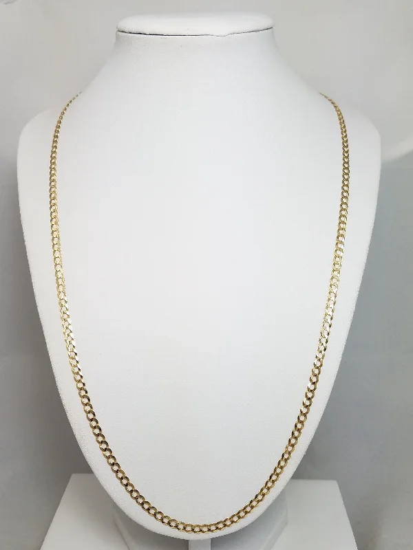 Ladies Necklaces with Flame Drop-Classic 23.5" Solid 14k Yellow Gold Concave Curb Link Chain Necklace