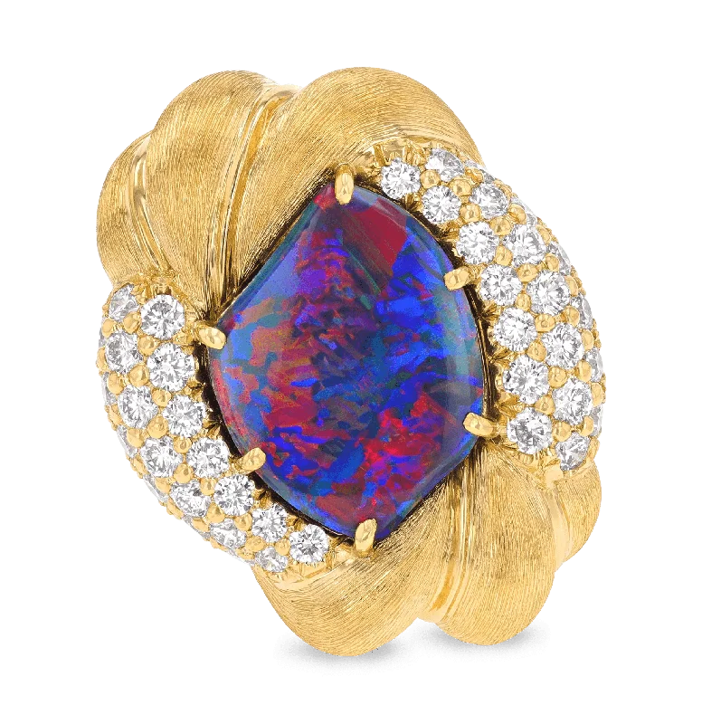 Purple Inlay Rings -Black Opal Ring, 4.01 carats