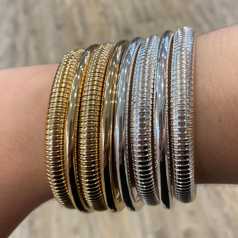 Ladies Gold Bracelets -Beverly Stacked Metal Textured Bracelet Bangle Set