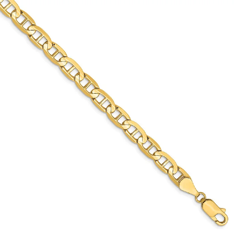 Ladies Magnetic Bracelets -5.25mm, 14k Yellow Gold, Concave Anchor Chain Anklet or Bracelet