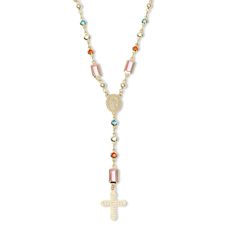 Ladies Necklaces with Mint Serpentine-THE MULTICOLOR ROSARY DROP NECKLACE