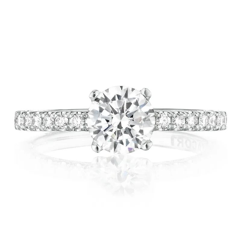 White Engagement Rings -Petite Crescent | Round Solitaire Engagement Ring HT2545RD65