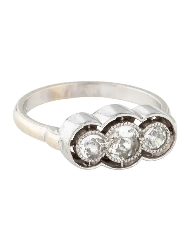 Astrology Sign Rings -Antique Estate 14K White Gold Diamond 3-Stone Pinky Band Ring