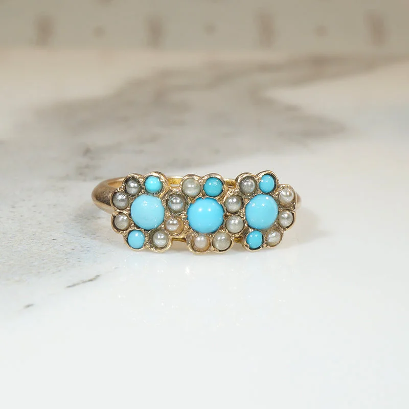 Hippie Vibe Rings -Pretty Posy Turquoise & Pearl Edwardian Ring