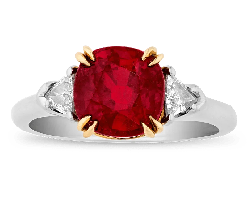 Red Accent Rings -Burma Ruby Ring, 3.02 carats