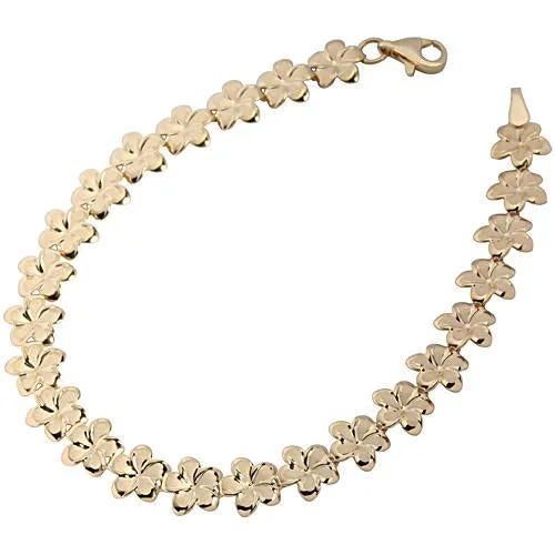 Ladies Steampunk Bracelets -14K Yellow Gold Plumeria Link Bracelet Sandblast Polish Edge 8mm/10mm