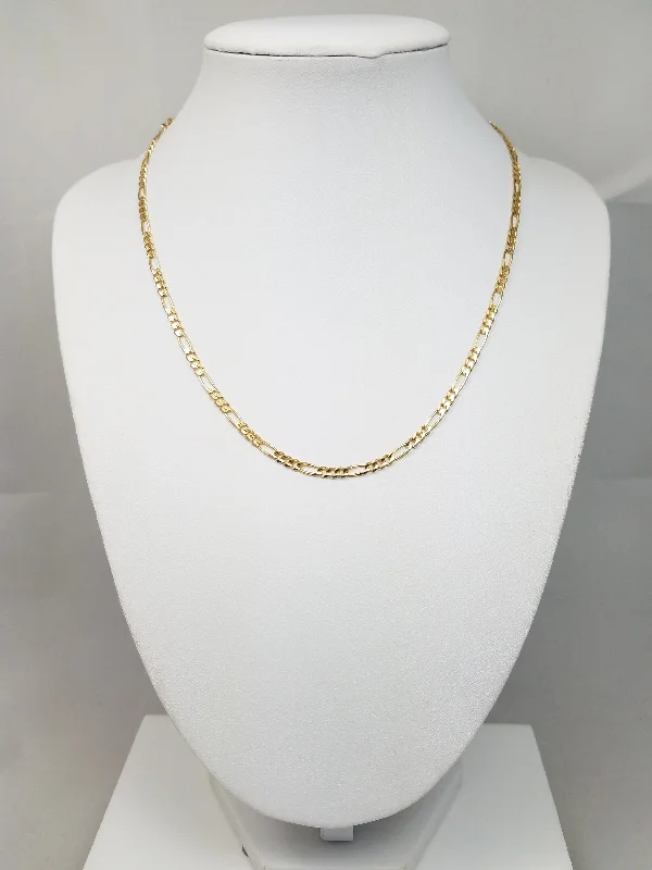 Ladies Necklaces for Love Proposals-14k Yellow Gold Solid Figaro Link 16" Necklace