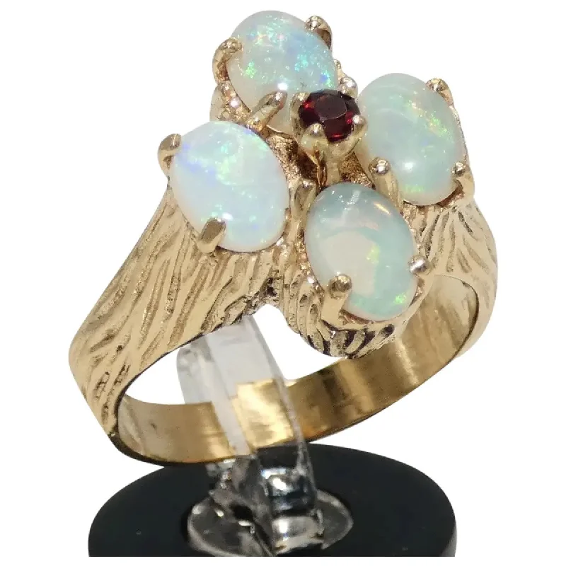 Flower Motif Rings -14K Gold Ring with Opals & Garnet