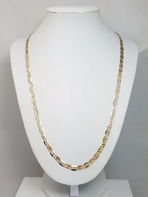 Ladies Necklaces for Sunny Days-Sparkly 22" Solid 14k Yellow Gold Diamond Cut Fancy Link Chain Necklace